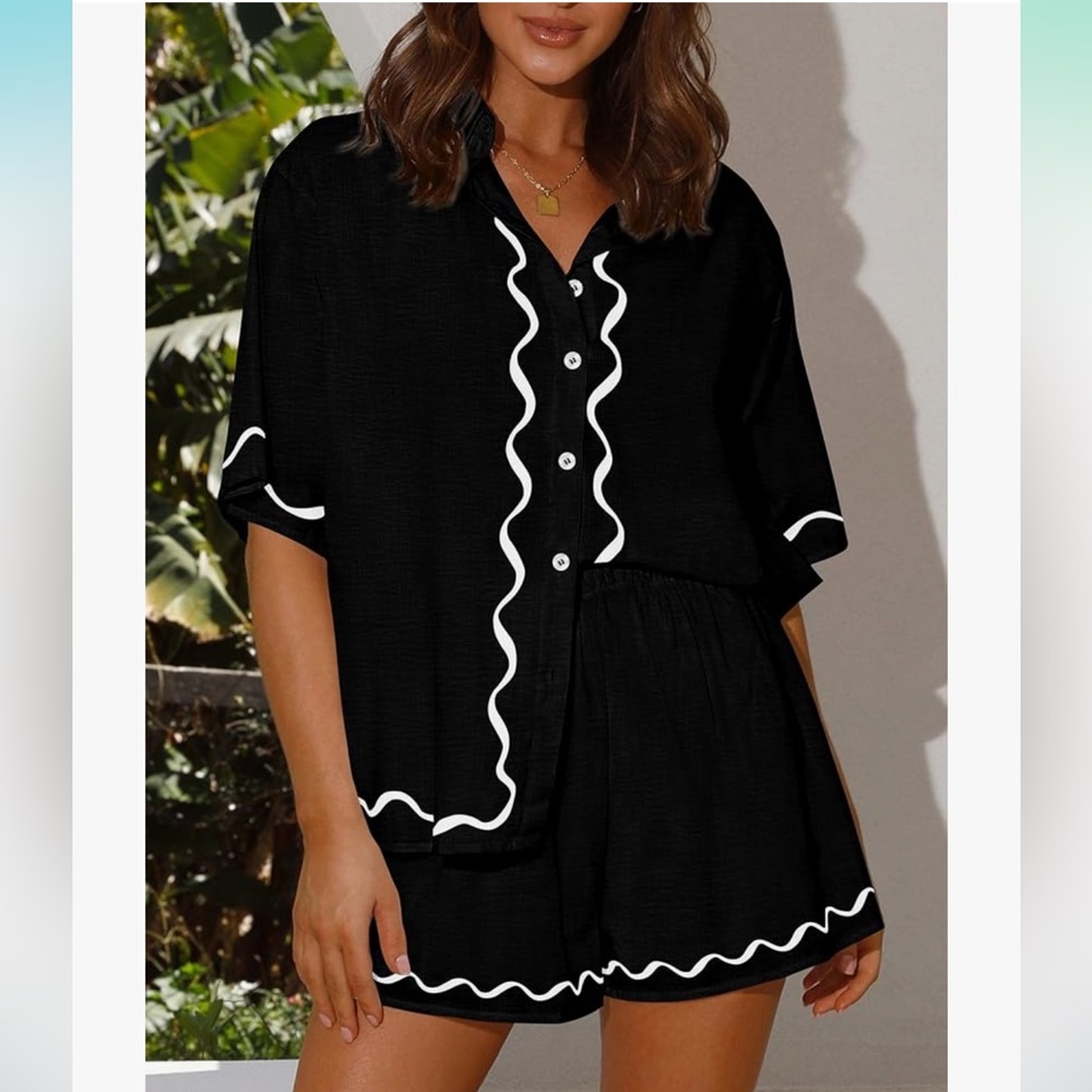 Pretty Garden Amazon Ric Rac Button Down and Shorts Set - Picture 7 of 9